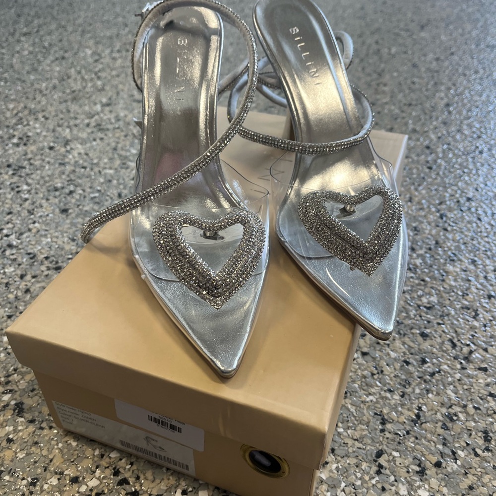 Bellini Zadeh Silver and Clear Heart Heel